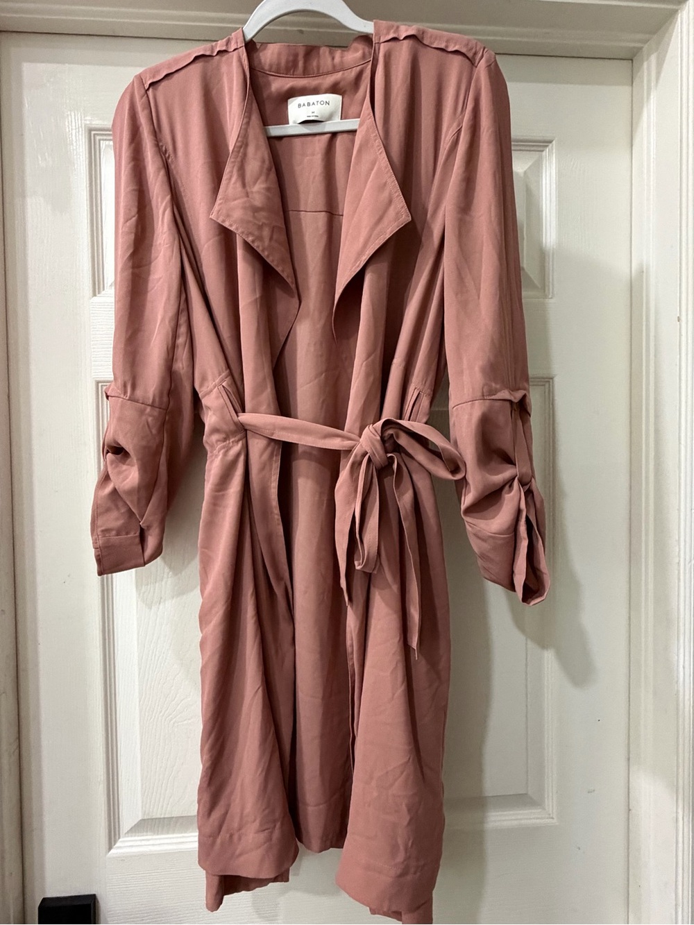 Aritzia Babaton Lawson Lightweight Flowy Open Front Belted Trench Coat Pink M